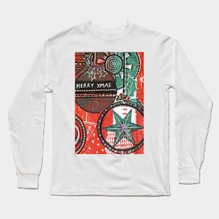 Xmas Baubles 30 Merry Xmas -  Gelli Plate Print and Ink Long Sleeve T-Shirt